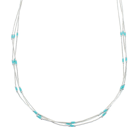 Hand Strung Turquoise Liquid Silver Necklace NX11635